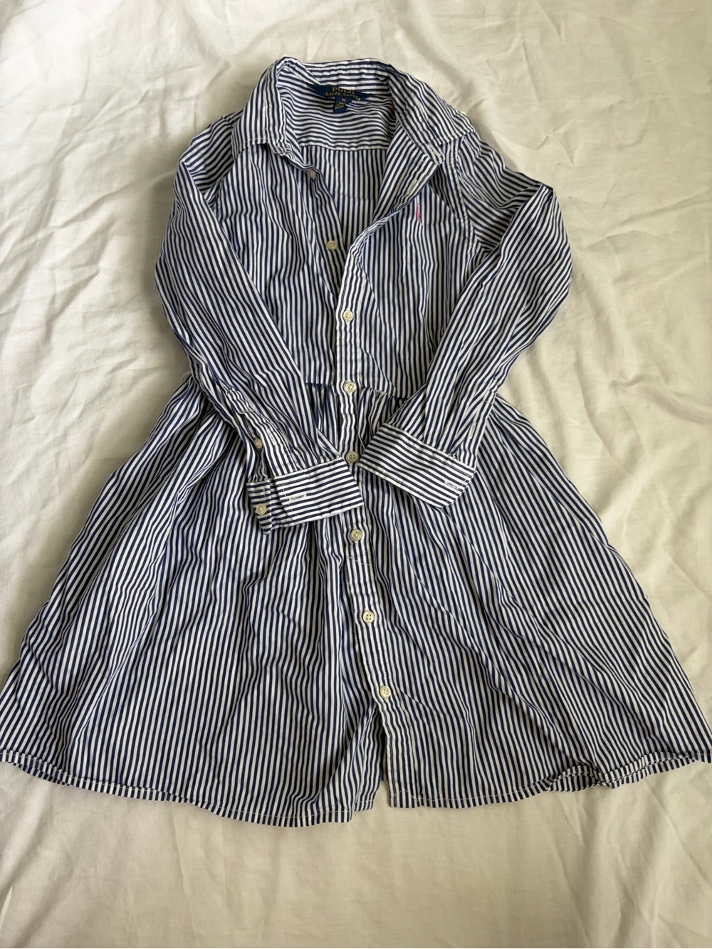 Polo Ralph Lauren Blue & White Striped Shirt Dress - Girls Size 6X